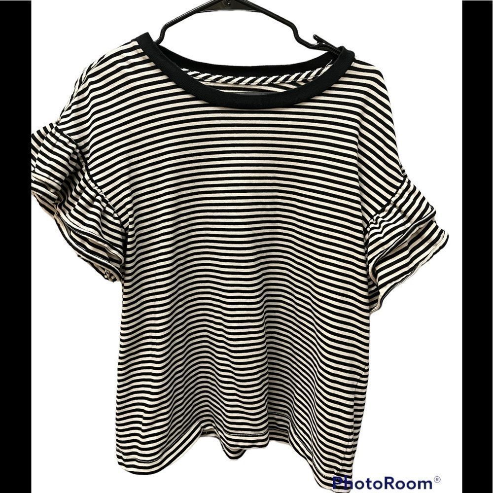 Current Elliott black and white frill sleeve top